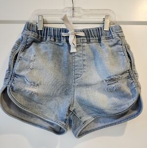 Risen Jeans Light Blue Distressed Denim Drawstring Shorts for Women